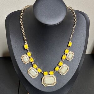 Laila Rowe Rhinestone Statement Green Yellow Gold Tone Necklace NWT